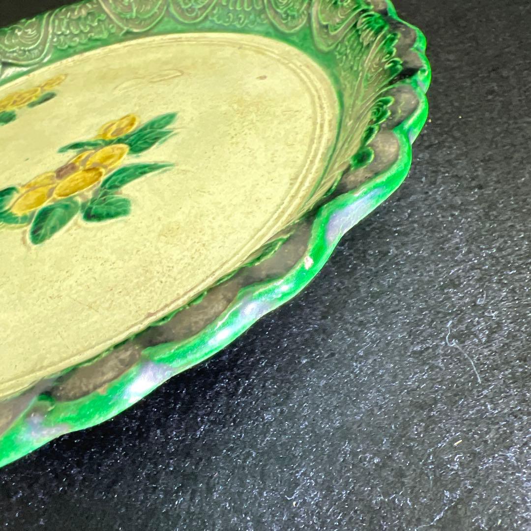 江戸中期　源内焼　椿文中皿　幅約21.5㎝　東Y7-1226☆2Fトコチサ