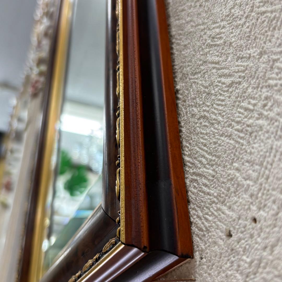 イタリア製 木製フレーム 壁掛け鏡