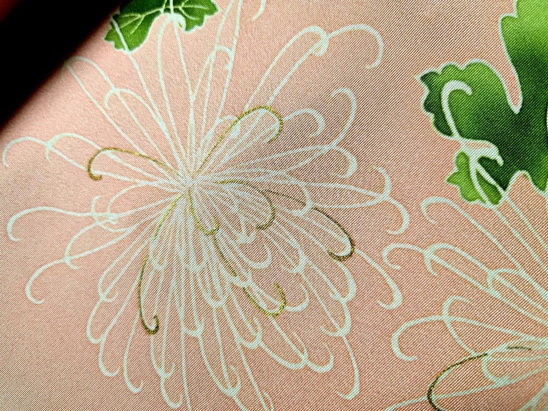 丹後ちりめん 着尺 付け下げ上品な桃色 金彩有 糸菊 京友禅