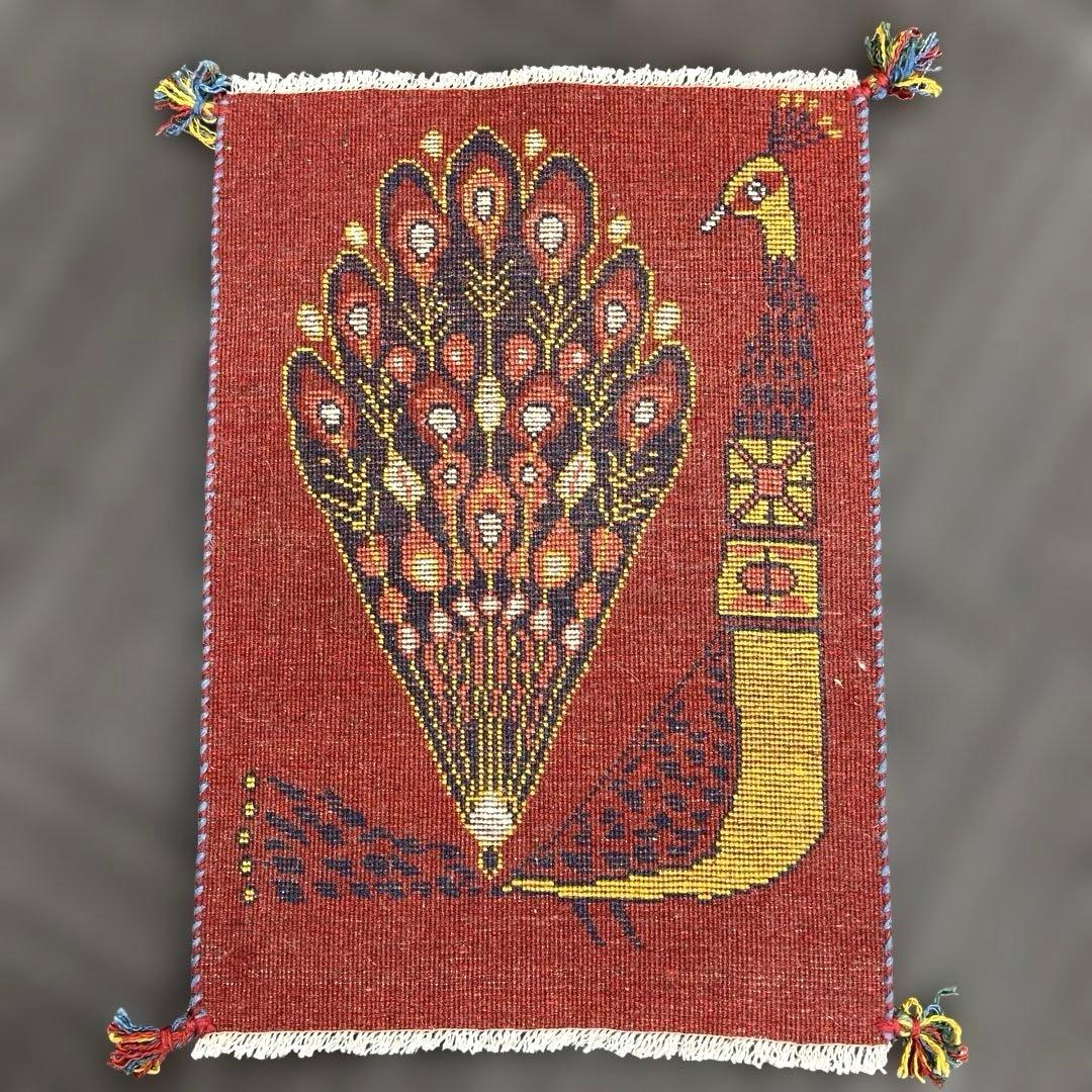 【T】早い者勝ち✨ペルシャ　ギャッベ　玄関マット　ラグ86x58cm　茜色　孔雀