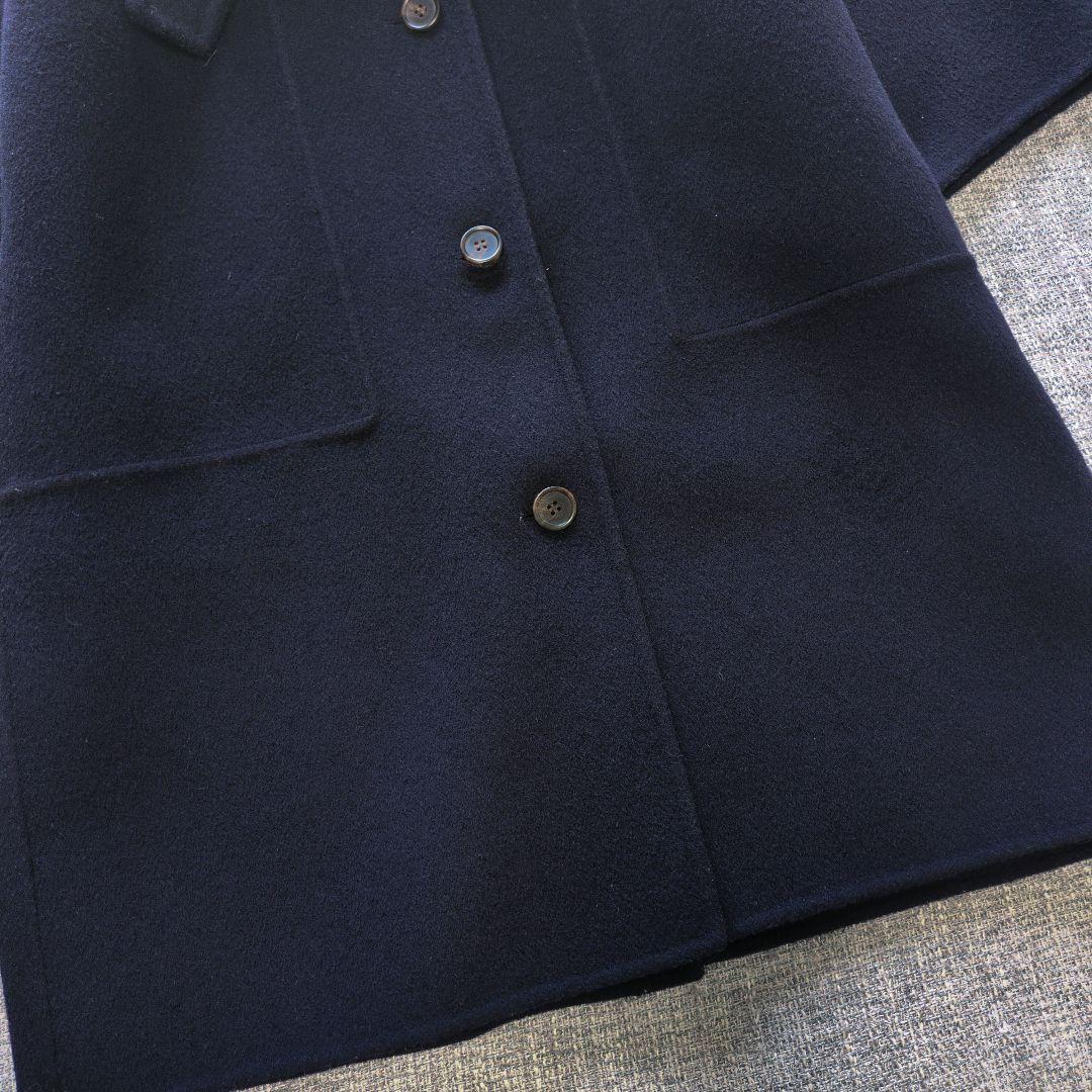 バンソンエミレイユ　ゆったり　ウールリバーコート　ベルト付　バルカラー　ネイビー