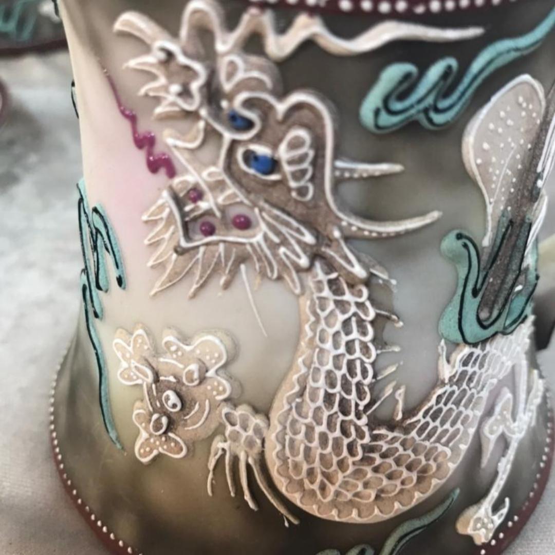 ドラゴン　ティーポットセット　輸出用　松風陶器　もりあげ