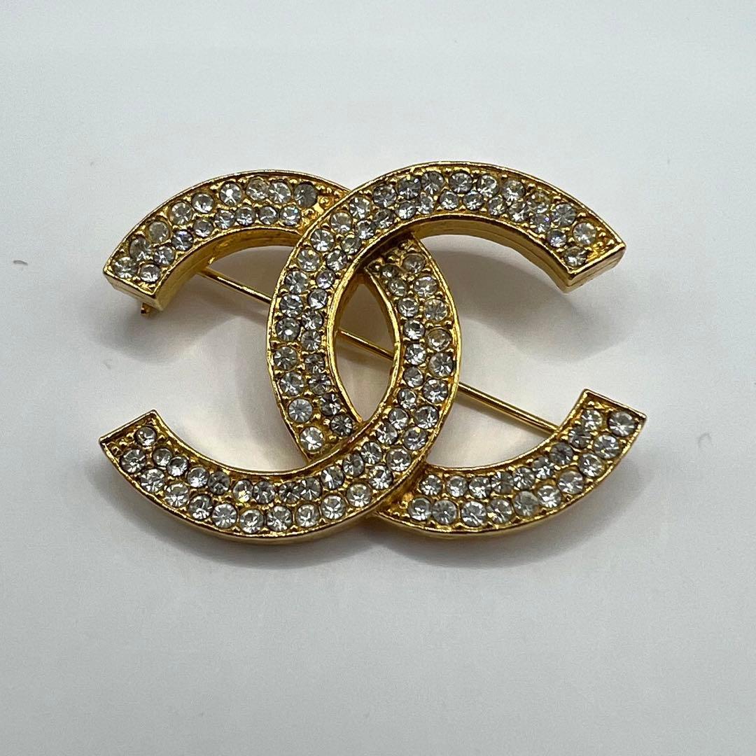 【未使用に近い】シャネル ブローチ ココマーク ラインストーン ゴールド金具