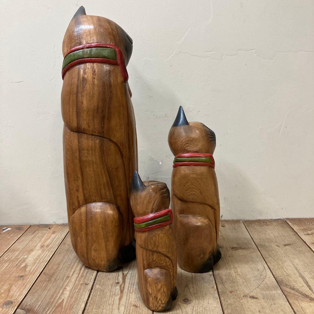 E-4 猫の置物 木彫り 木彫りの猫 アジアン雑貨 バリ雑貨 エスニック