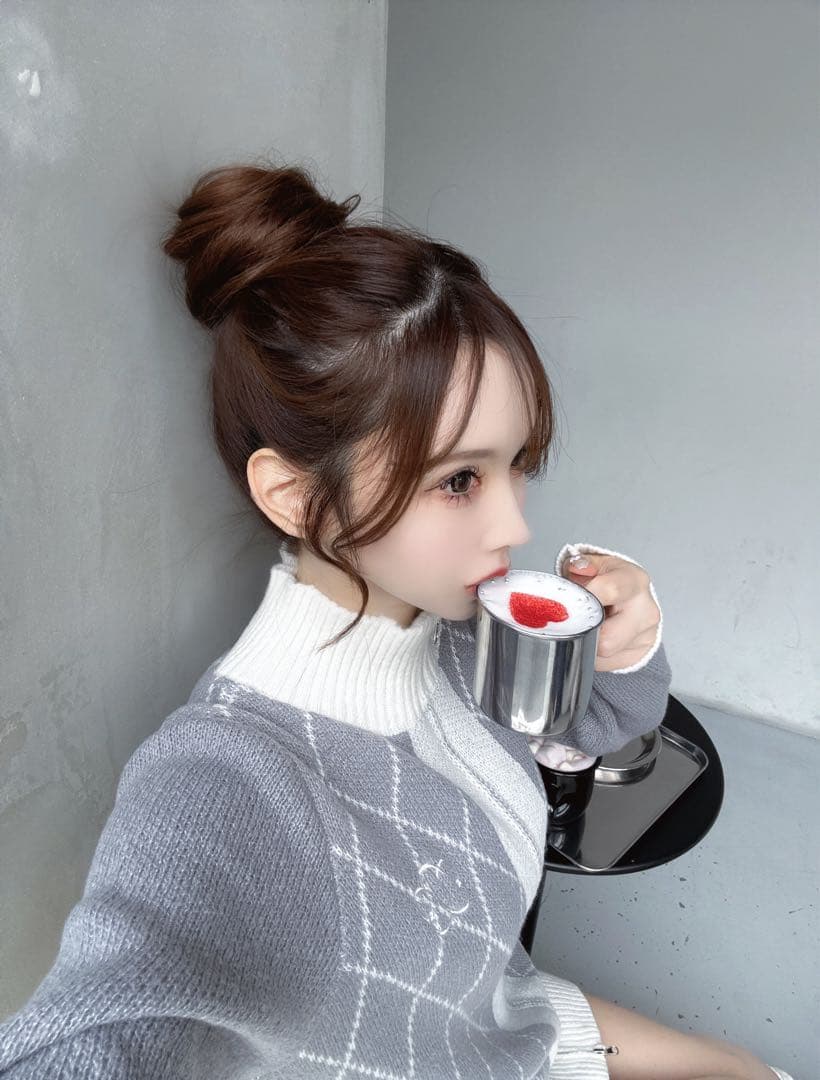 ワンピース diagonal check papillon knit op Lumignon