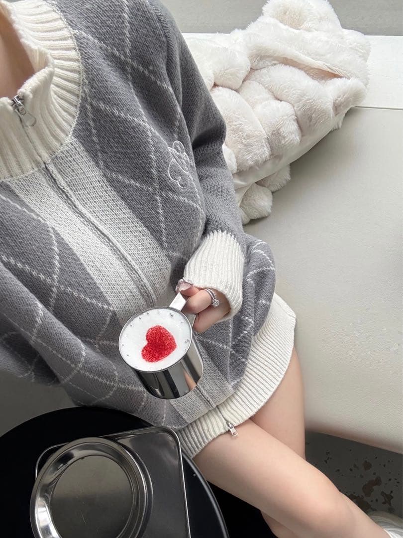 ワンピース diagonal check papillon knit op Lumignon