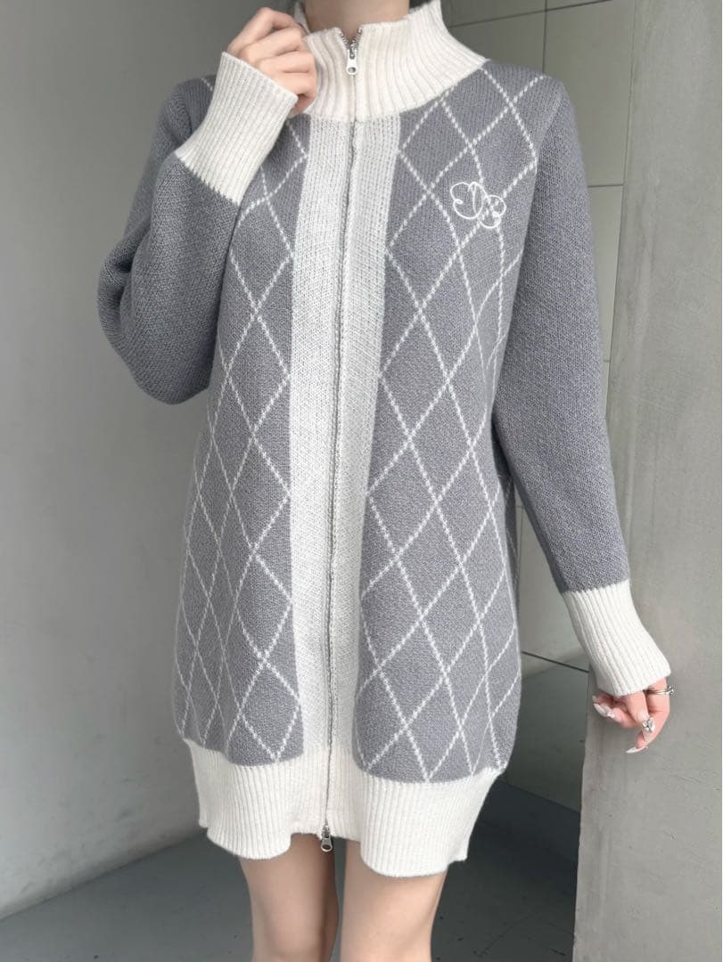 ワンピース diagonal check papillon knit op Lumignon