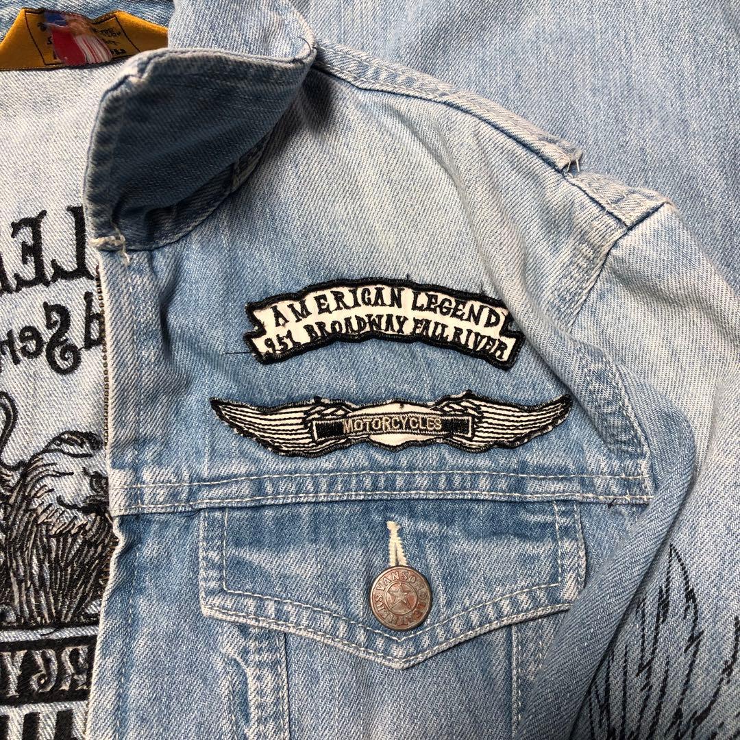 即納　vanson 刺繍入りライトブルー　デニムつなぎ　オールイン