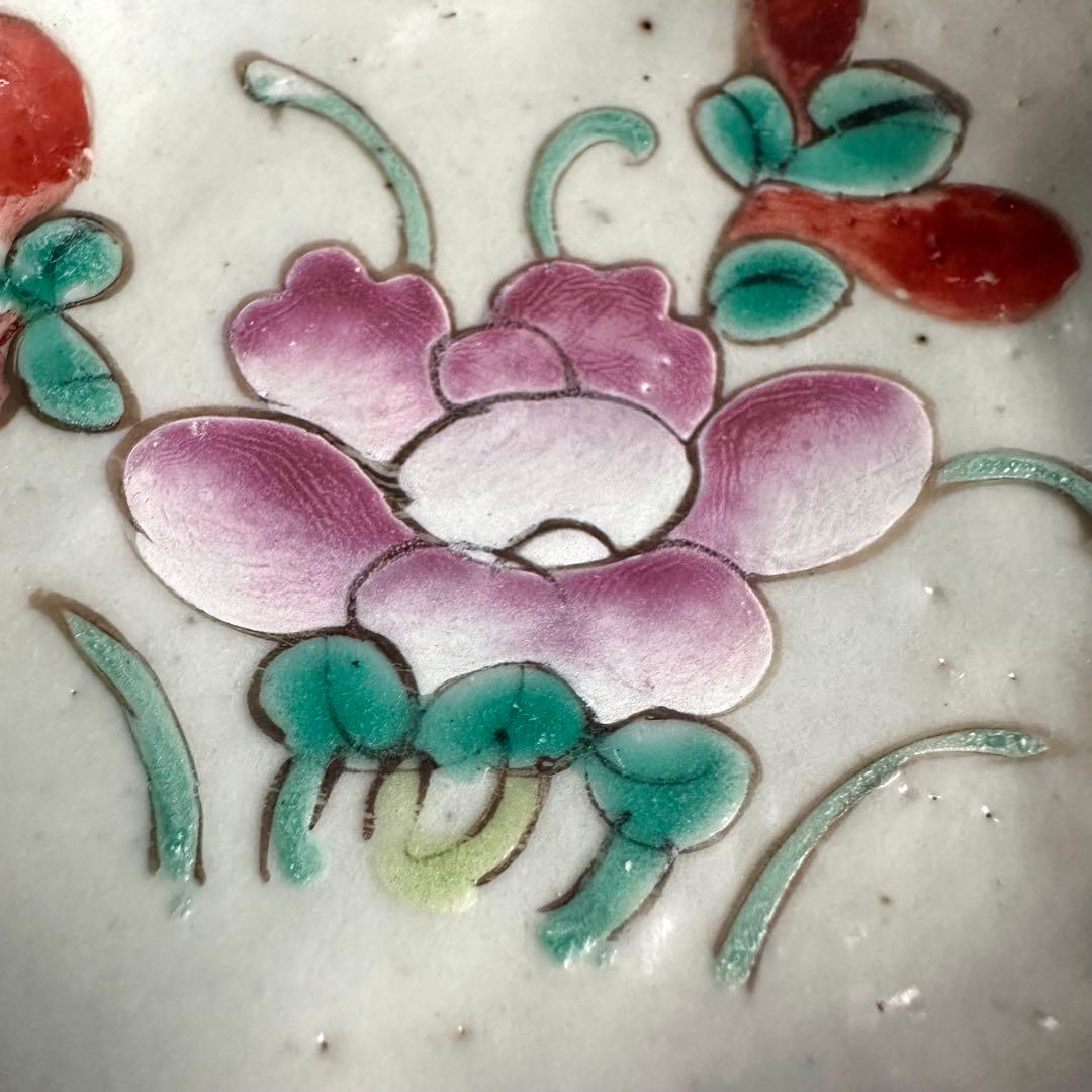 【希少】清朝期　粉彩　花の図　輪花皿　台皿　小皿　中国古玩　中国美術　骨董品　A