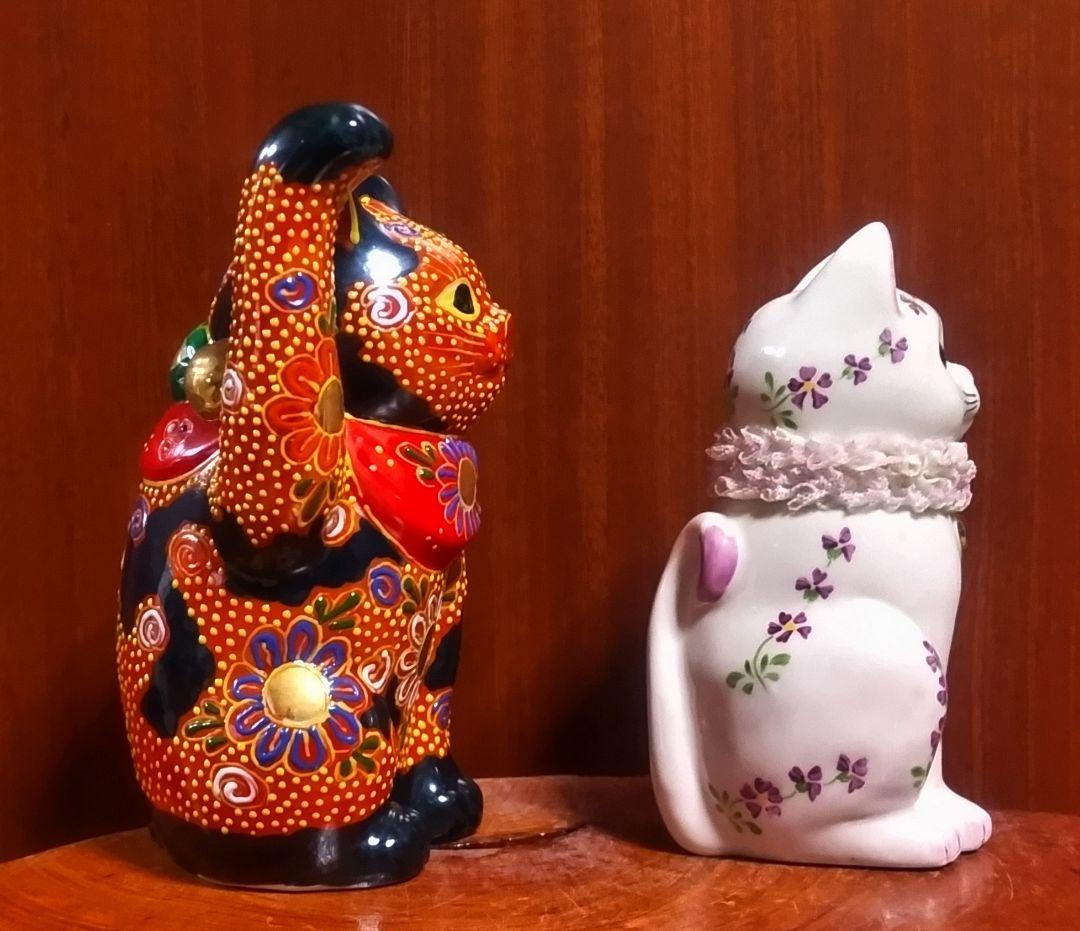 九谷焼 招き猫５号＆アイリッシュドレスデンハッピーキャット 箱付き