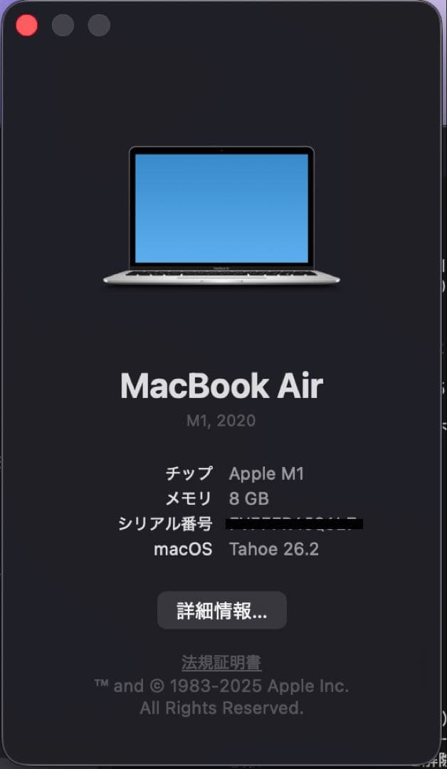 MacBook Air M1 2020 8GB/256GB 88% シルバー