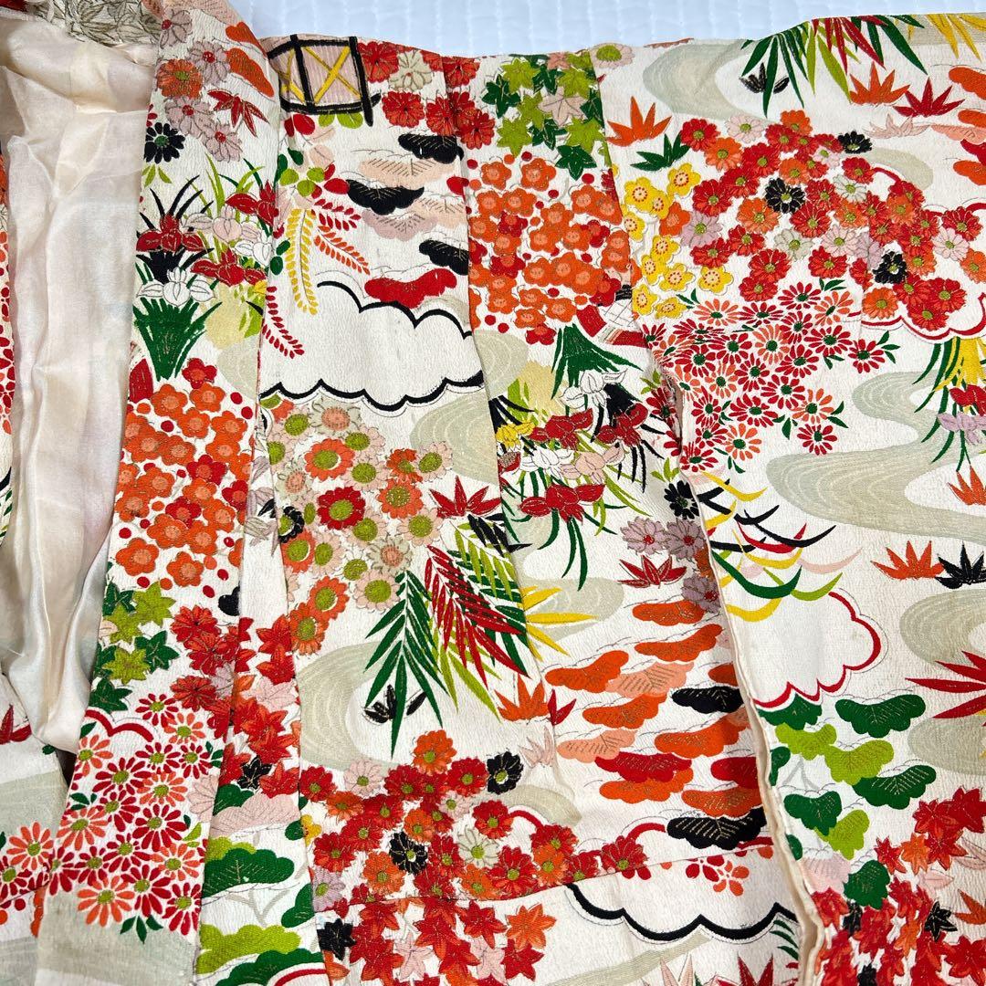 七五三　7歳　着物　作り帯　セット　女の子　7才　アンティーク　赤　四つ身