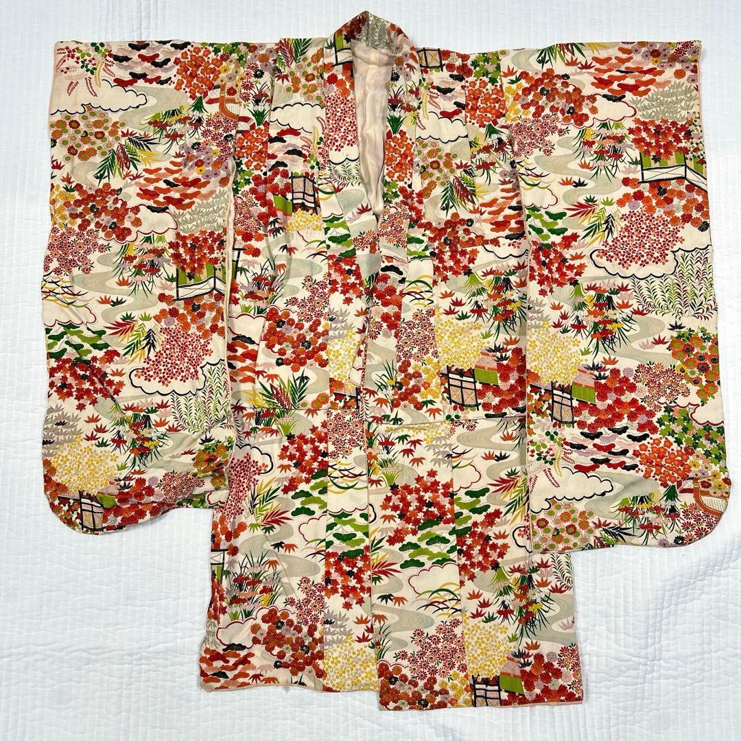 七五三　7歳　着物　作り帯　セット　女の子　7才　アンティーク　赤　四つ身