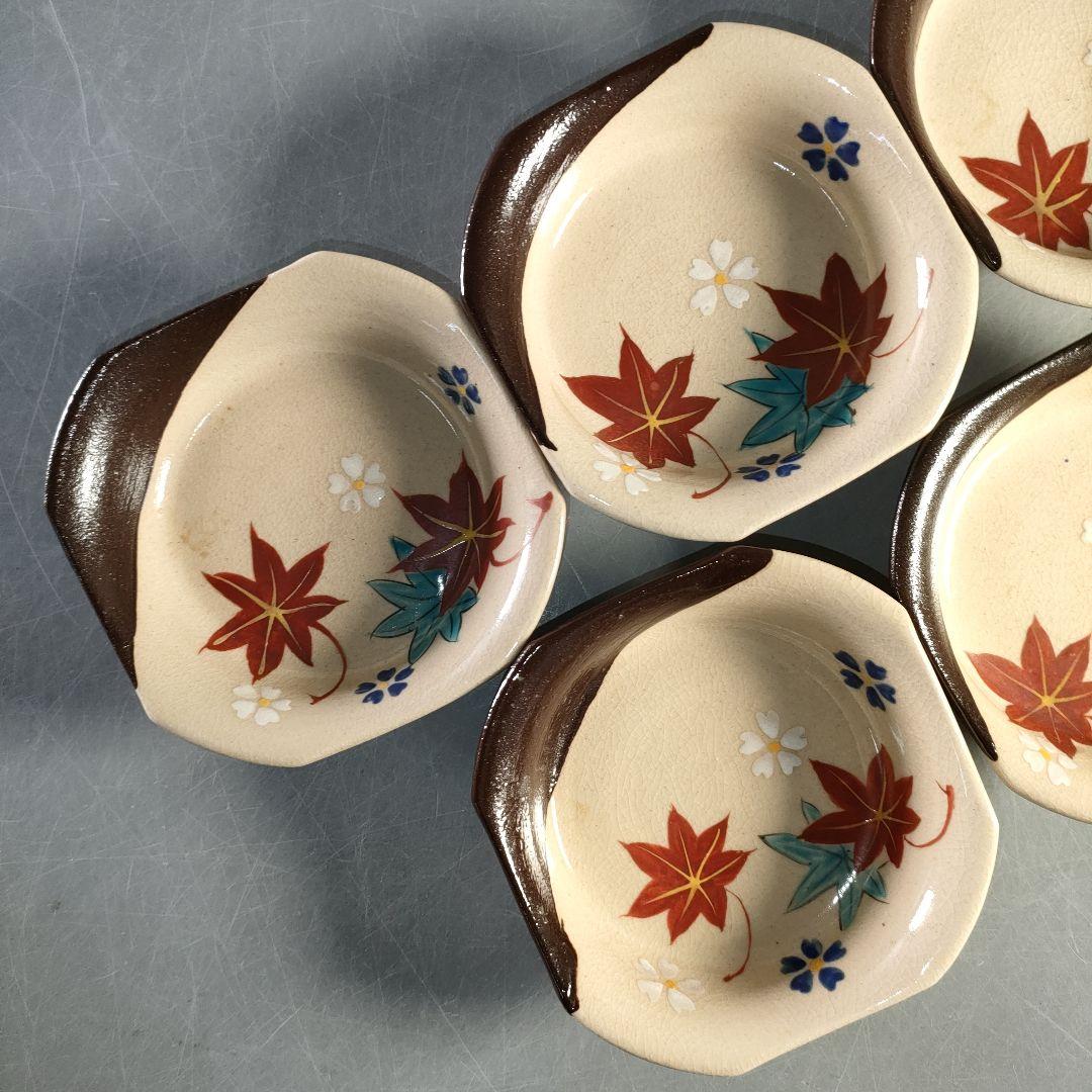 A1366-5/平安萬珠堂/雲錦紅葉絵盆皿10客/共箱/飾皿/菓子皿/懐石道具/