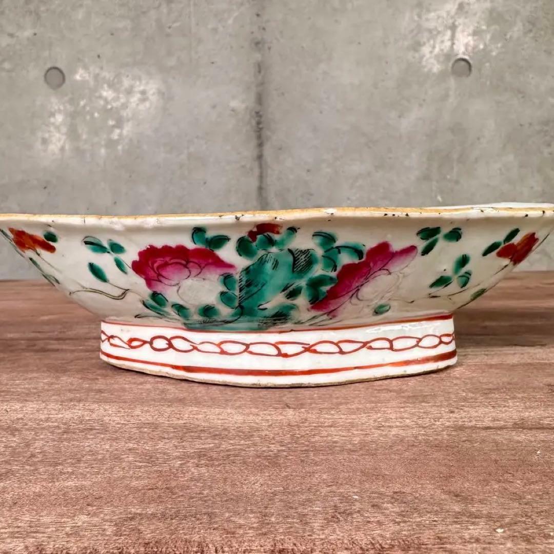 希少　粉彩　花文　高台皿　唐物　中国古玩　中国美術　骨董　アンティーク