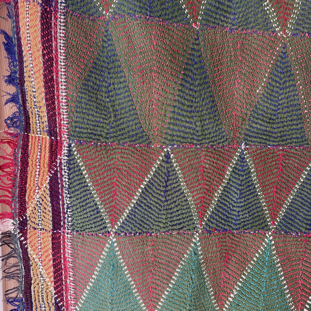 未使用＊訳アリ　ヴィンテージラリーキルト　グリーントライアングル　マルチカバー