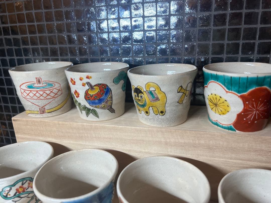 春夏秋冬 10点セット★希少 正月 季節の祝ごと 九谷焼 エクボ猪口 湯呑