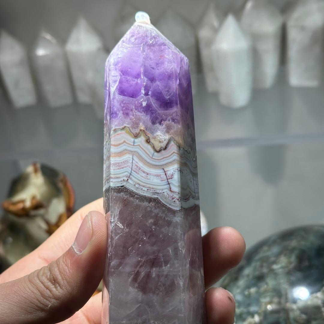 天然石アメジスト共生瑪瑙のポイント　置物G.161