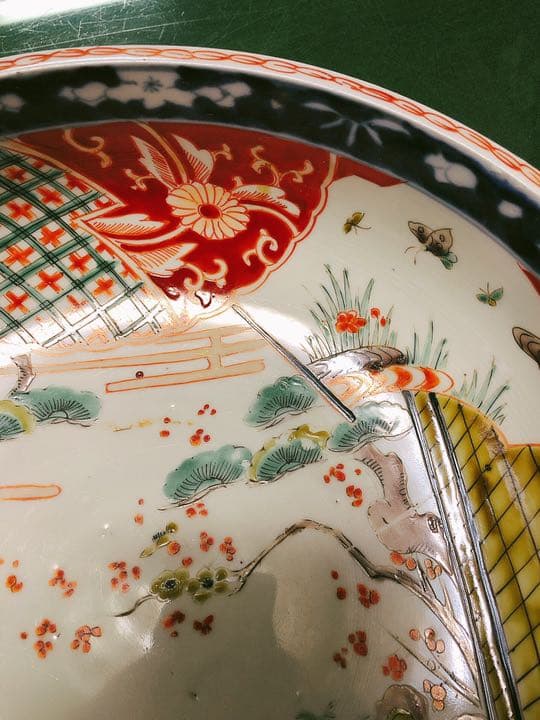 骨董　明治期伊万里焼二重高台色絵深鉢