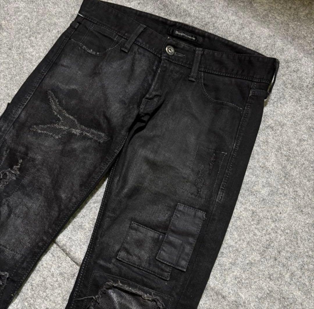 vanquish コーディング　レザー　デニム　ダメージ加工　スキニー　ブラック