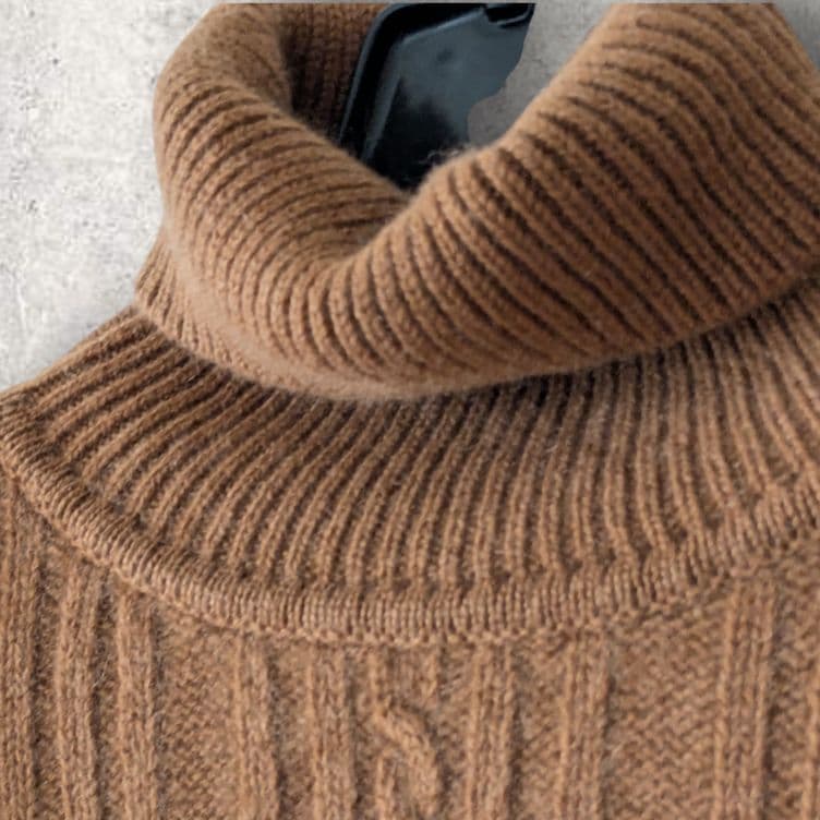grabre グラブレ カシミヤ100% ケーブル タートルネック ブラウン