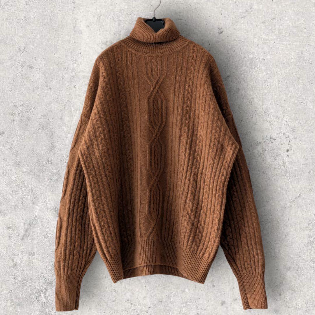 grabre グラブレ カシミヤ100% ケーブル タートルネック ブラウン