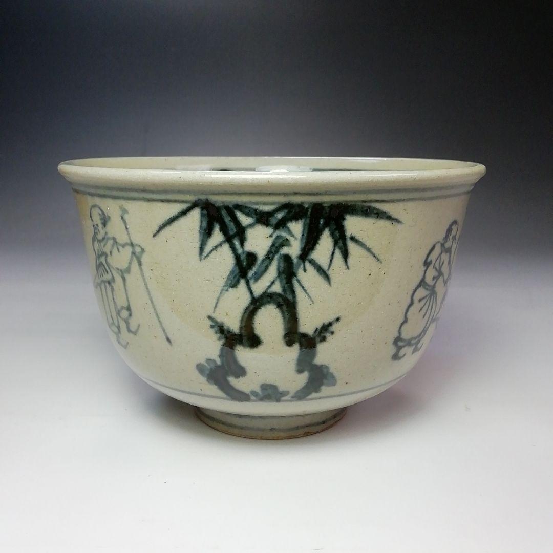 Ｓ６３６　茶碗　『安南写七賢人絵』『陽炎園　膳所焼』　共箱　抹茶碗　茶道具