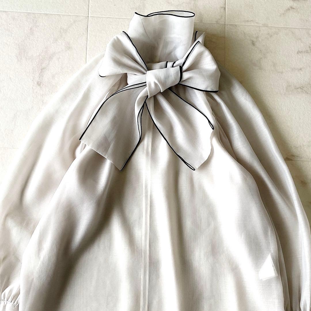 極美品☆デミルクスビームス 洗える シアー ボウタイブラウス ゆったり 36