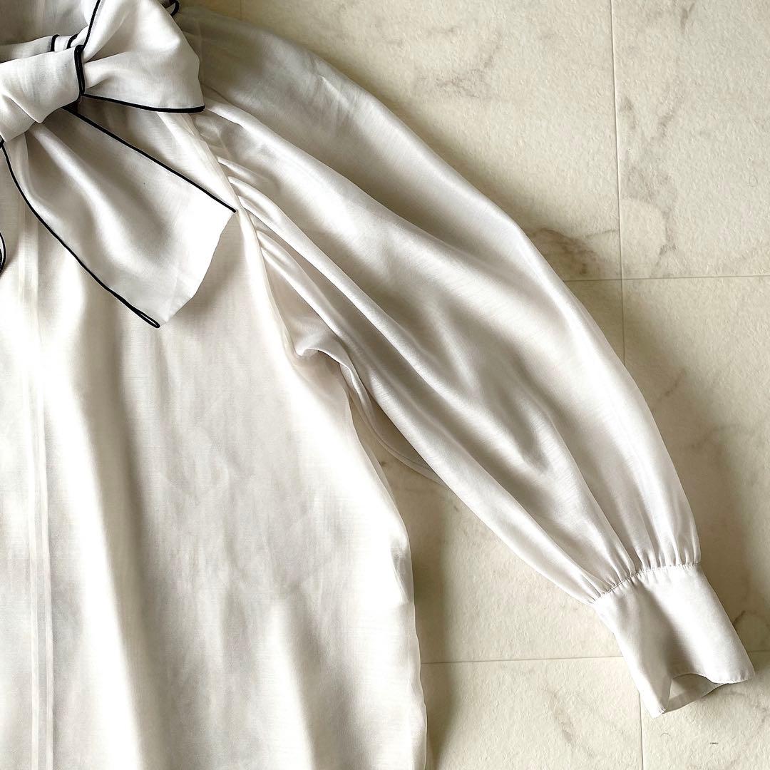 極美品☆デミルクスビームス 洗える シアー ボウタイブラウス ゆったり 36