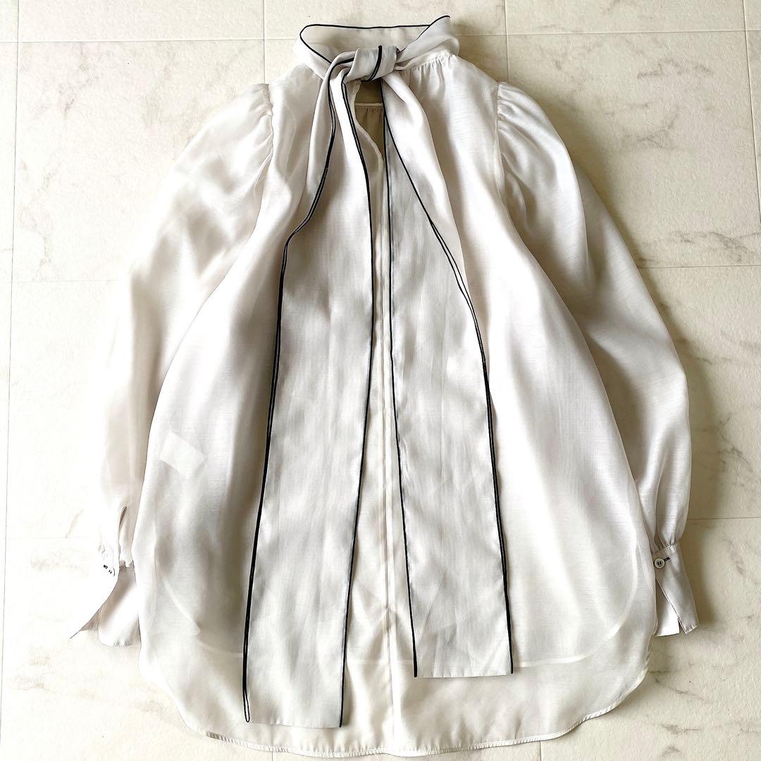 極美品☆デミルクスビームス 洗える シアー ボウタイブラウス ゆったり 36