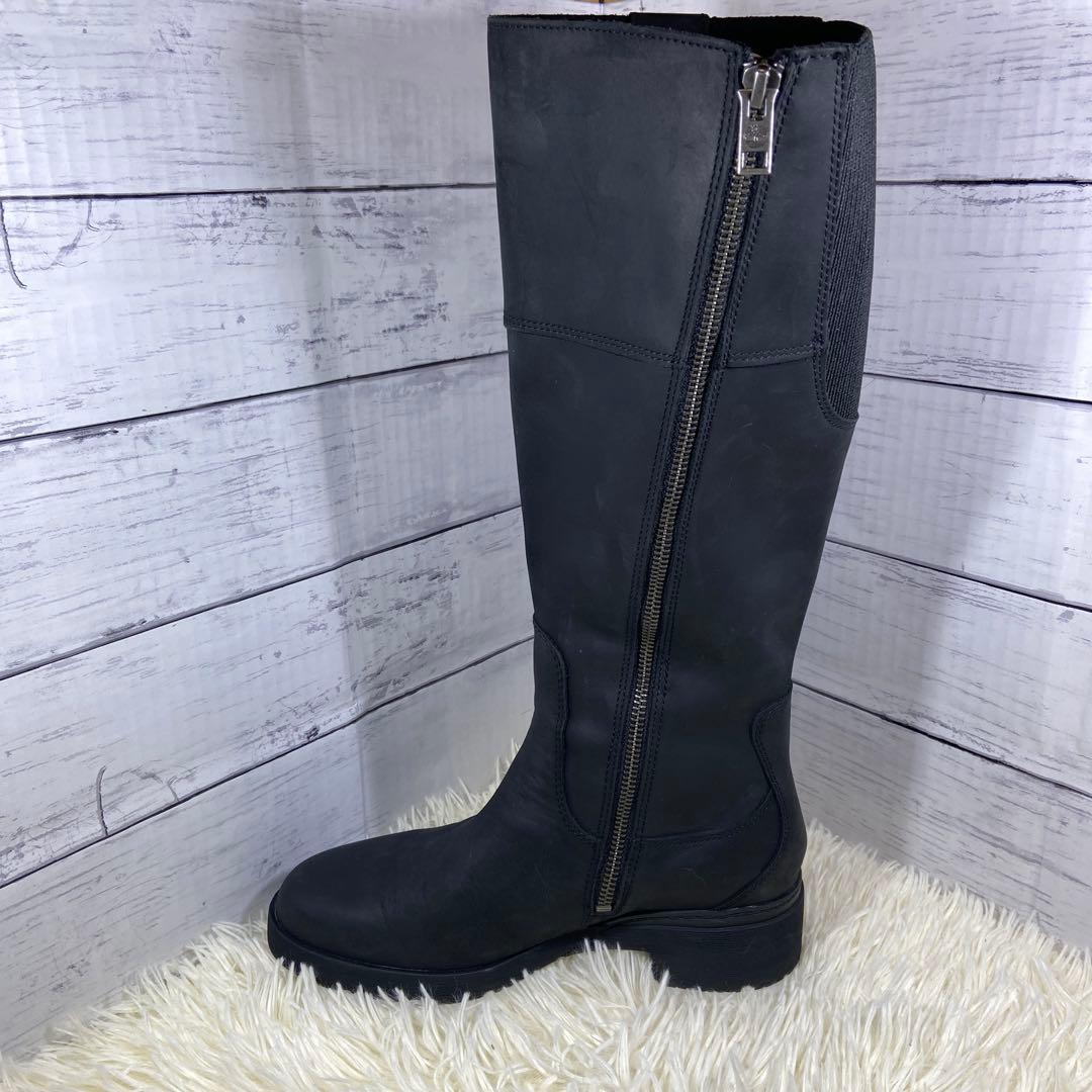 美品✨ティンバーランド レザーロングブーツ サイドジップ ウォータープルーフ 黒