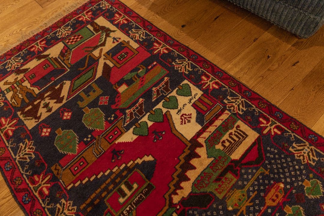 ウォーラグ ヴィンテージラグ トライバルラグ143cm×83cm ウール絨毯