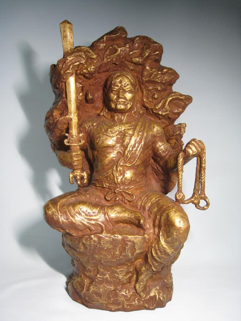 彫刻界巨匠　北村西望【不動明王　百寿　西望作】共箱　高さ約49㎝　ブロンズ製