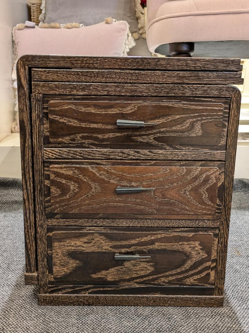 折り畳み式 文机 座机 引き出し 3段 小物入れ 和家具 木製 書斎机 古民具