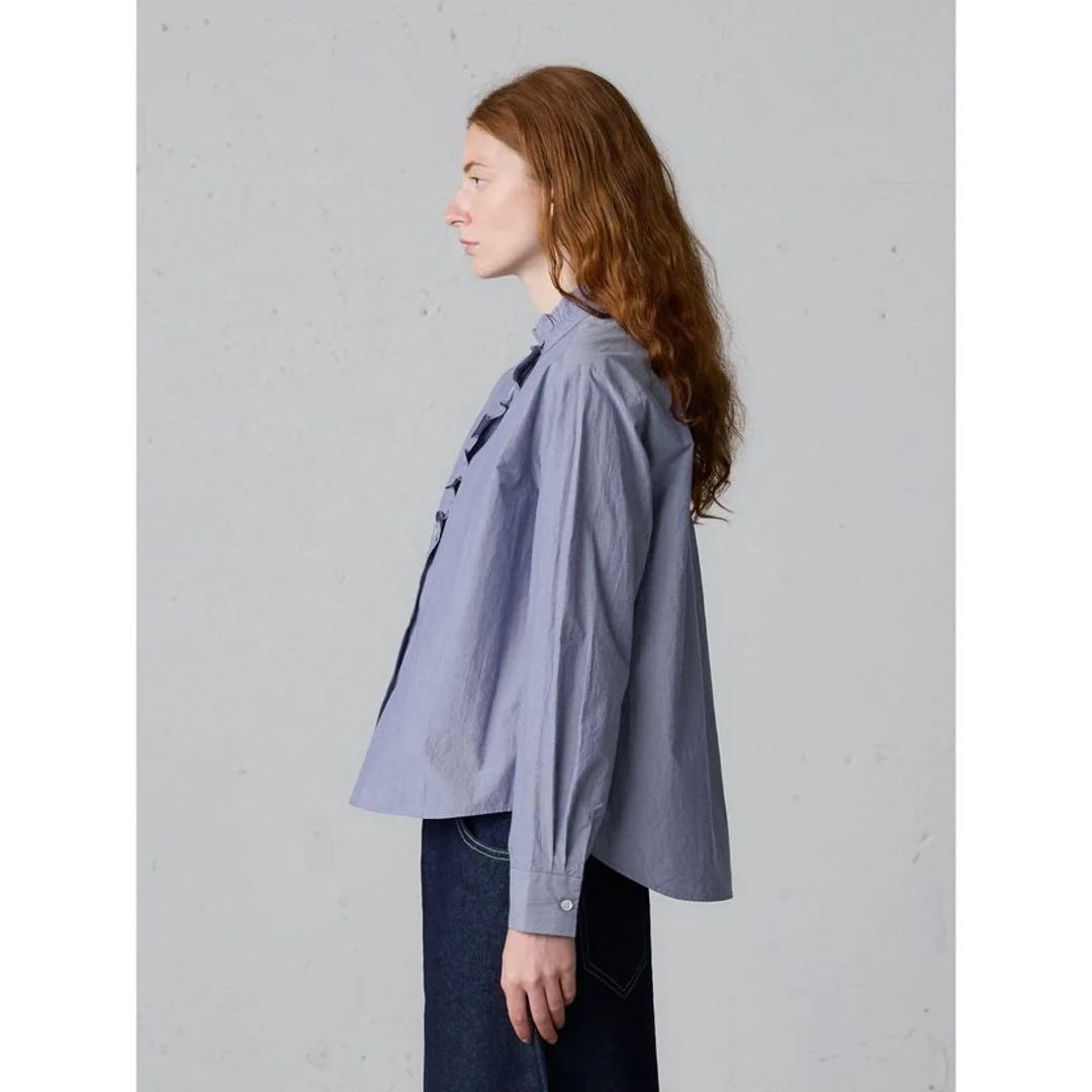 今期美品　midiumi フロントハーフ　フリルシャツ　ネイビー　ミディウミ