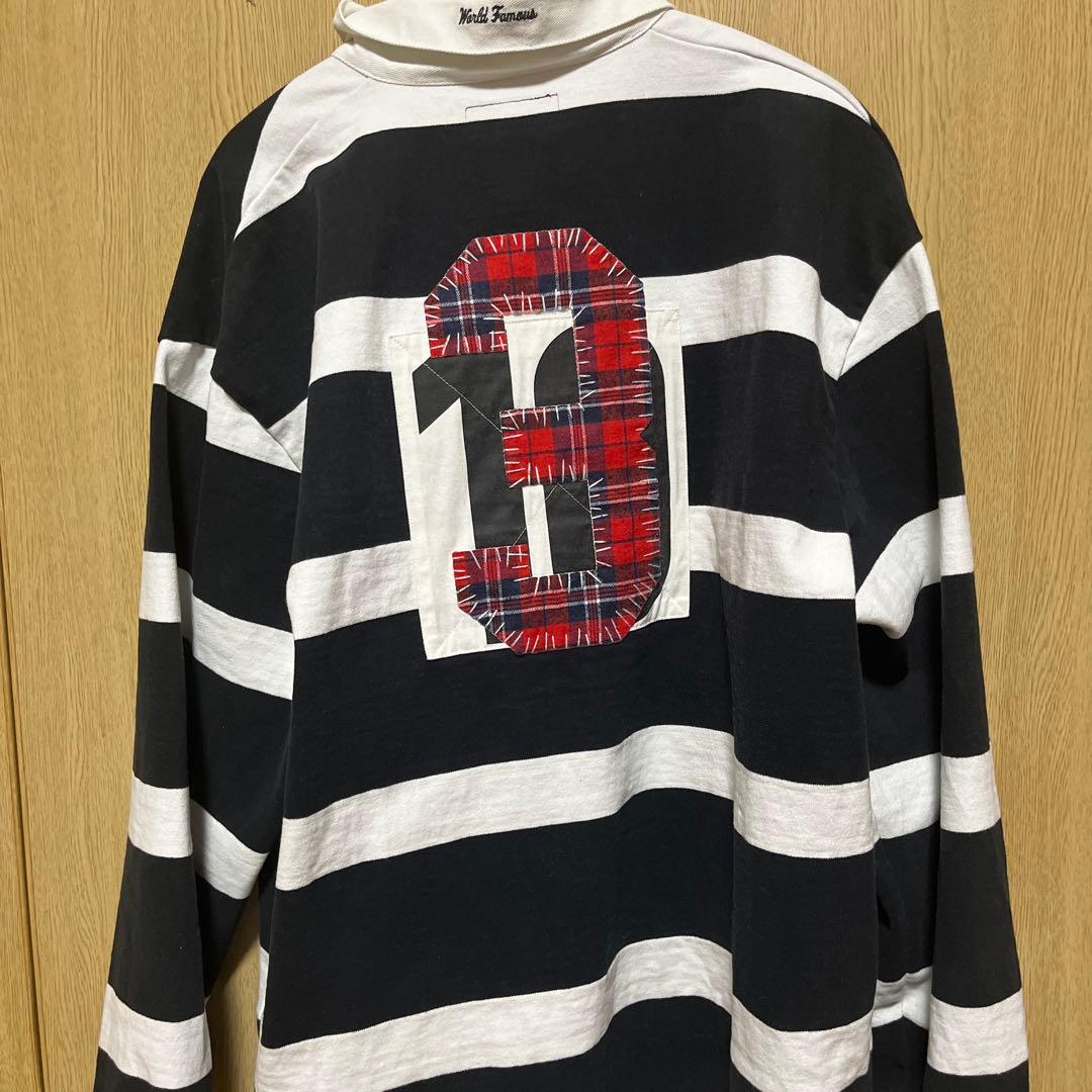 美品Supreme ラガーシャツ L 黒/白 ストライプ