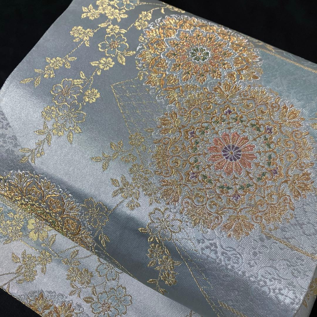 袋帯　ワンタッチ作り帯　マジックテープ　二重太鼓　付け帯【吉祥華紋】正絹