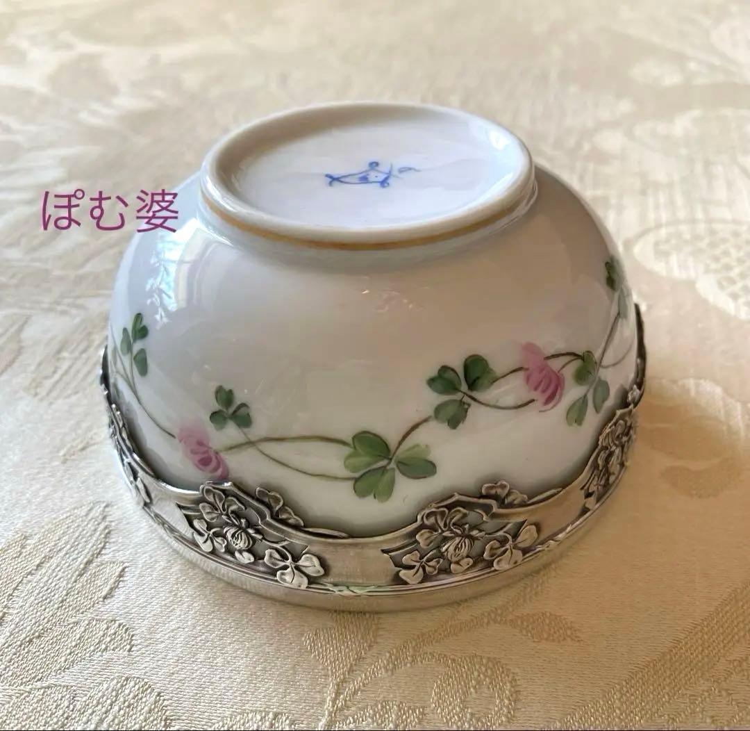 【フランス／純銀＋セーヴル】小鉢 ボウル ボンボニエール／シルバー装飾の容器