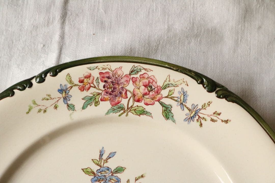 Longchamps 多彩刷り　b 薔薇リボン　プレート　フランス　アンティーク