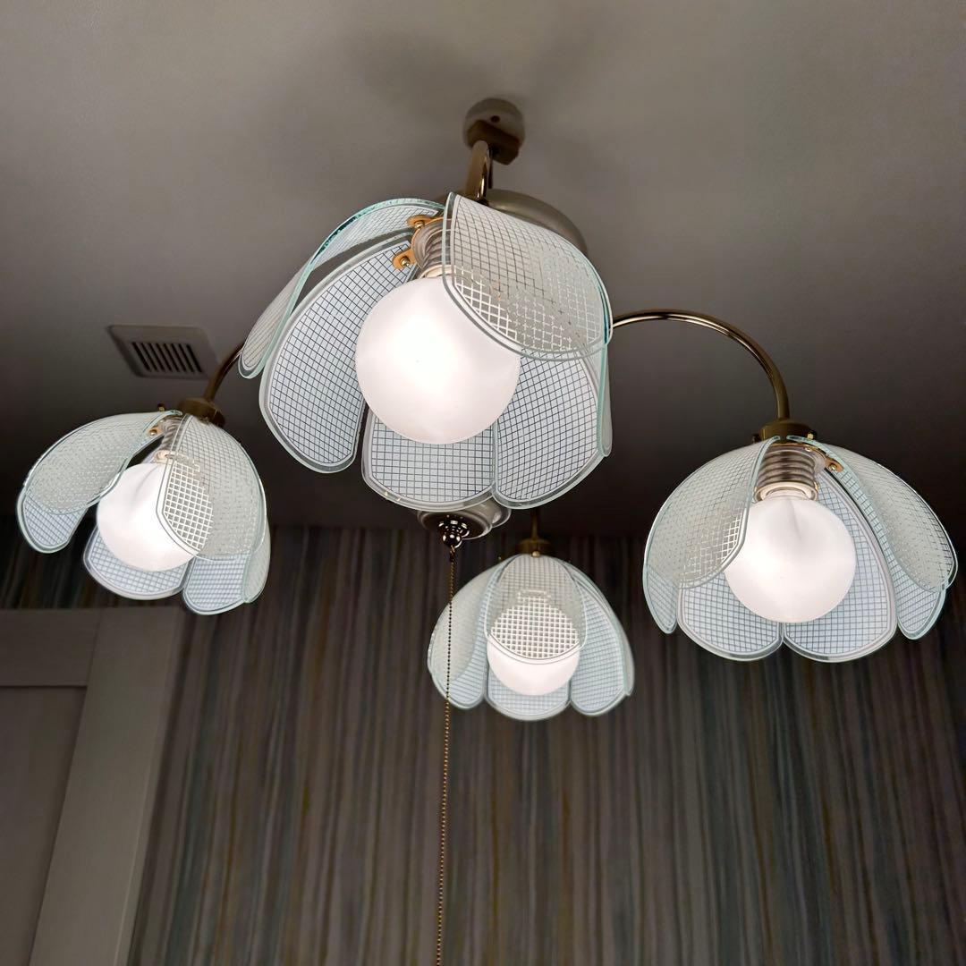 【希少】三菱電機　シャンデリア　照明　4灯　ガラス　アンティーク　レトロ　モダン