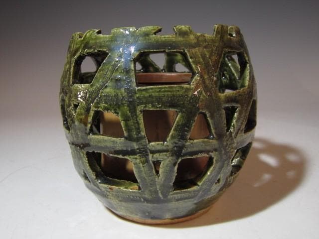 魯山人 織部かご花入 共箱 魯山人芸術の粋を集めた逸品k479