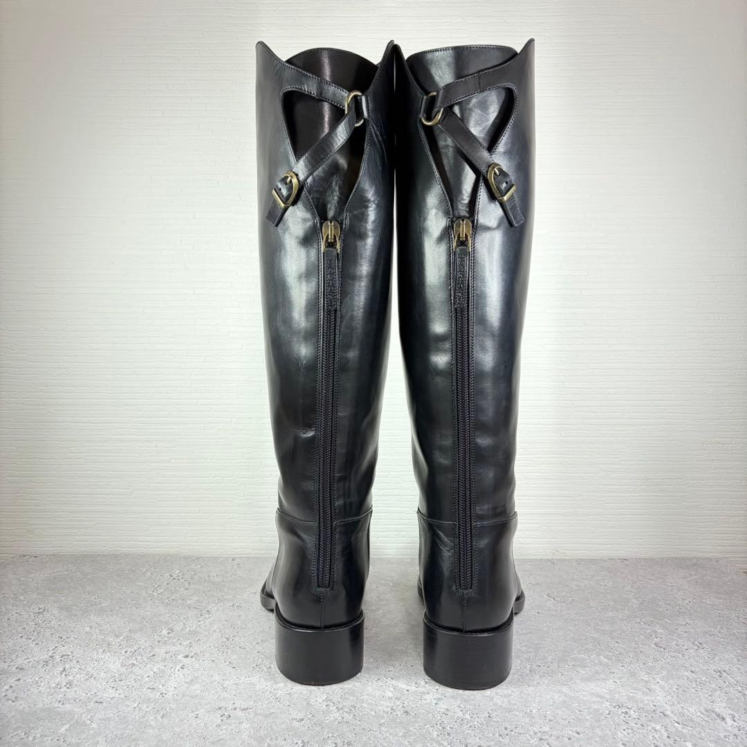 【美品】SARTORE ジョッキーブーツ クロスバック ブラック レザー