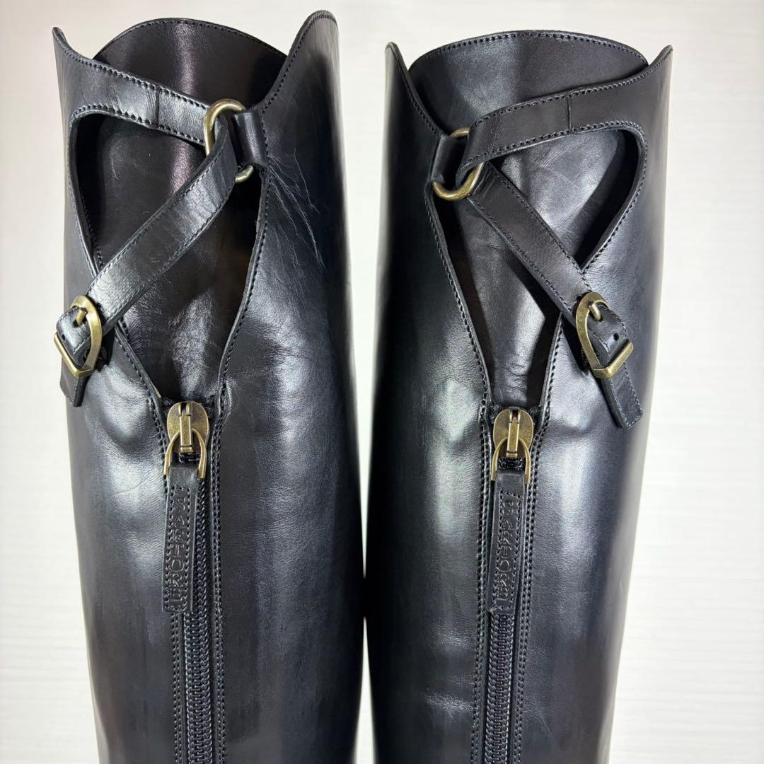 【美品】SARTORE ジョッキーブーツ クロスバック ブラック レザー
