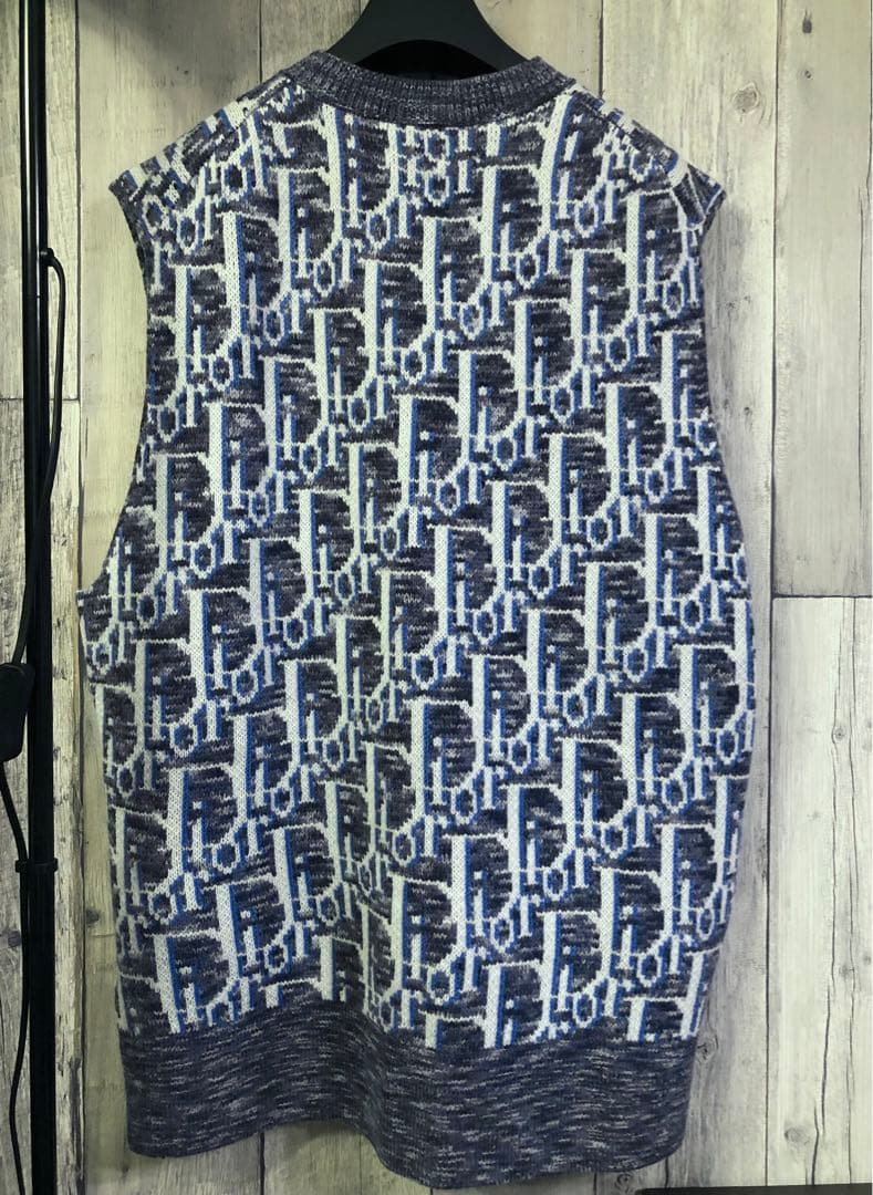 本物 DIOR ディオールSHAWN Oblique ウール ニット ベスト L