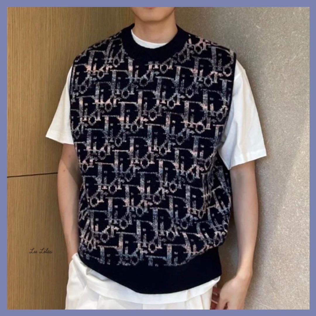 本物 DIOR ディオールSHAWN Oblique ウール ニット ベスト L