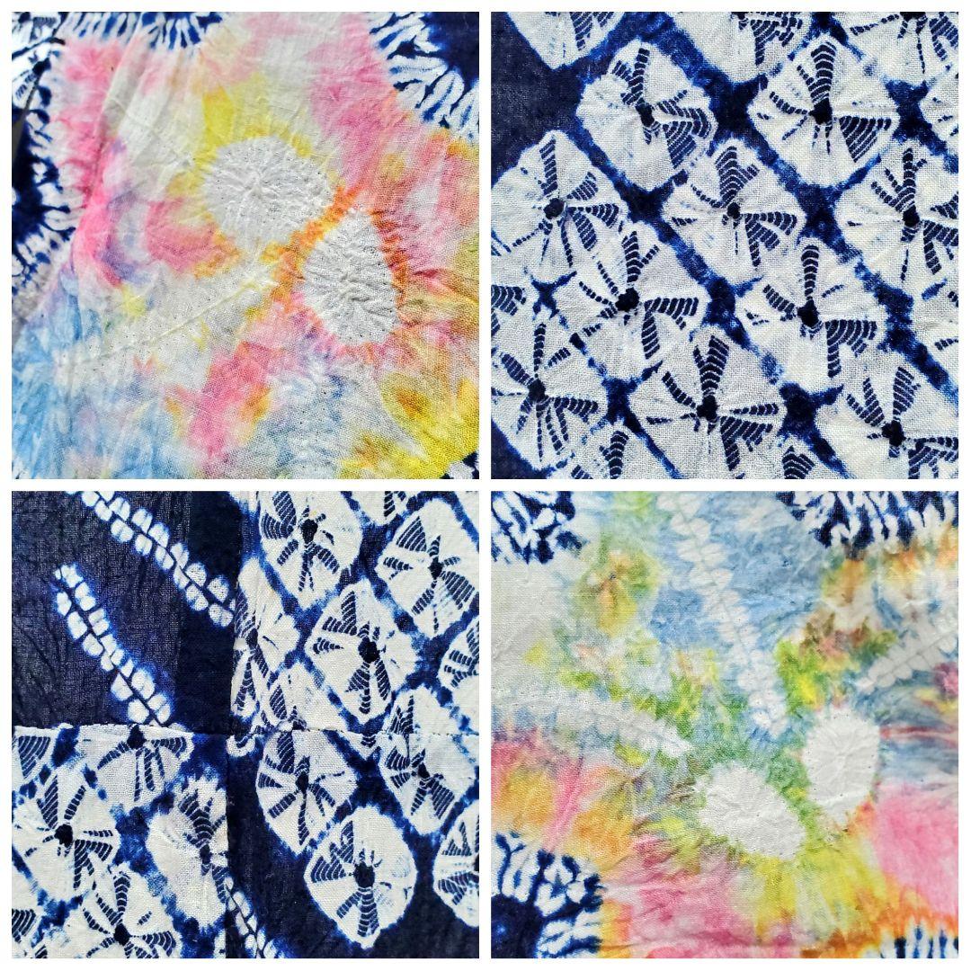 A9 有松鳴海絞り 桔梗の花模様 藍染 パステル 綿 浴衣 着物 05