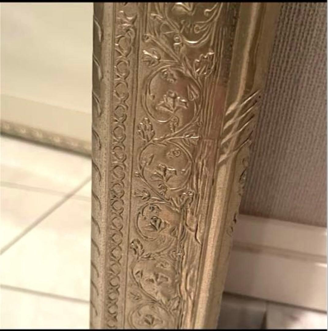 レア　壁掛け鏡 大きめ シルバー　インド　ハンドメイド