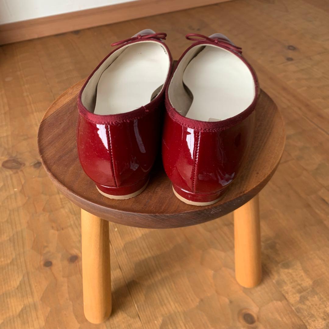 888DIANA ワインレッド ポインテッドトゥ フラットシューズ25cm