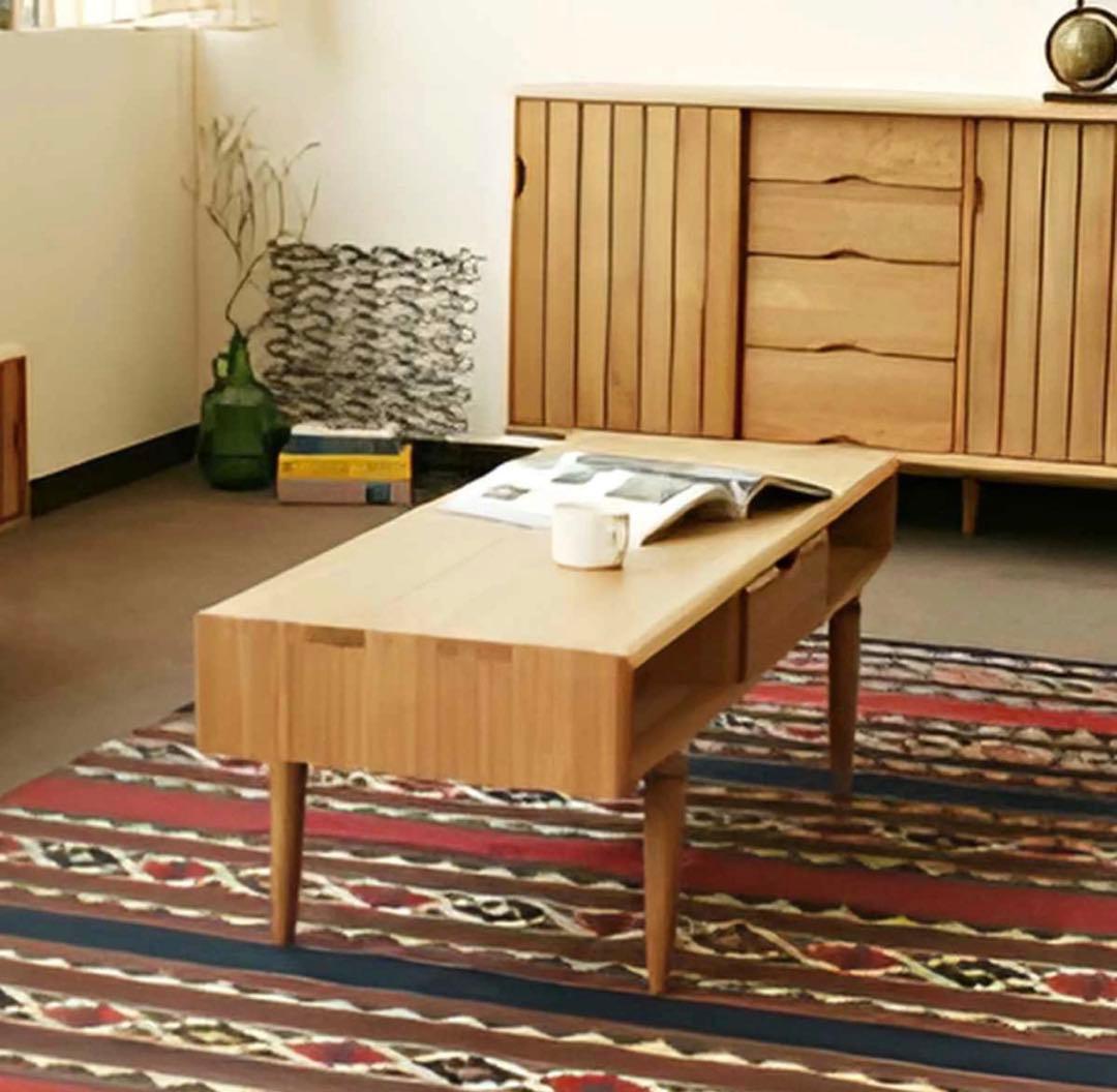 センターテーブル 引き出し付 オーク無垢材 KISSUI 幅120cm