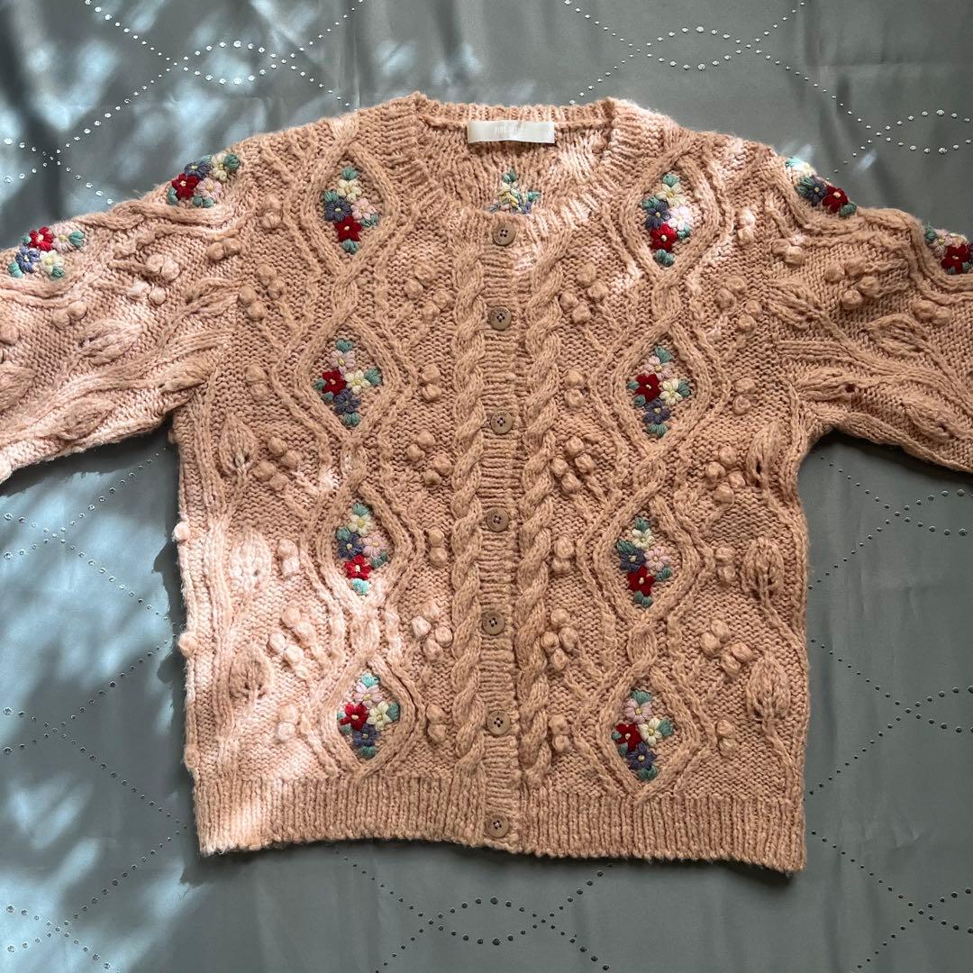 古着 ピンクハウス 花刺繍 ローゲージ手編み アランニット ピンク ヴィンテージ